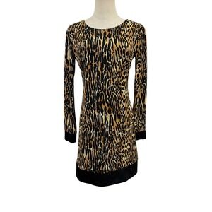 Vtg 90s Y2K Cache Leopard Animal Print Dress Sequin Mini Long‎ Sleeve Sz 6 Party